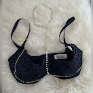 Agent Provocateur Black Velvet Bra with Gold Chain 32DD